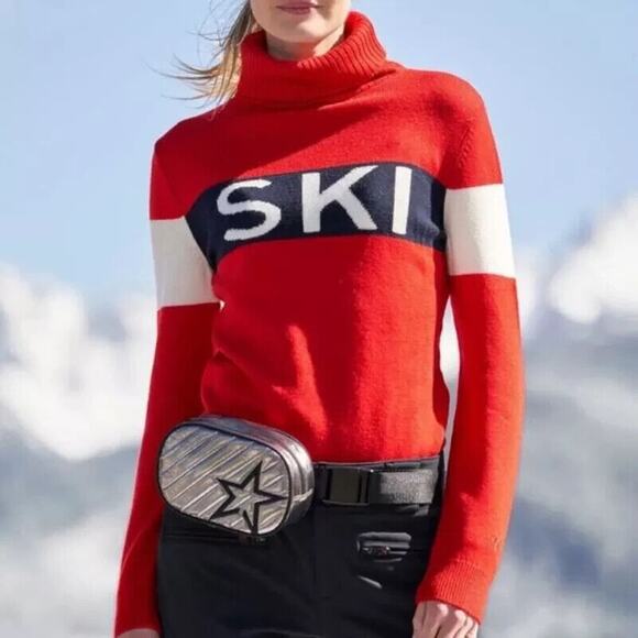 Perfect Moment Women EUC Red "Ski" Merino Wool Turtleneck Sweater S Base Layer - Picture 1 of 9
